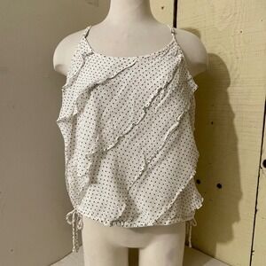 Lucky Brand Womens Size‎ Large White Black Polka Dot Ruffle Tank Top